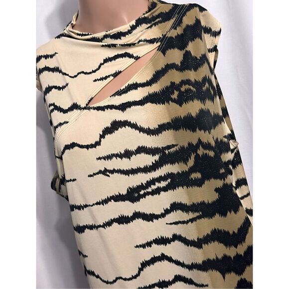Beautiful RARE Vintage Y2K CINQ animal striped design neutral color blouse size - Picture 2 of 6